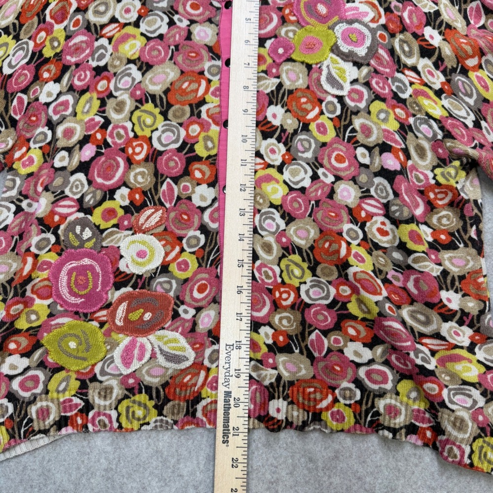 Sigrid Olsen Cardigan XL Pink Floral Silk Blend 3/4 Slv Boho Grandmacore Artsy - Picture 8 of 8